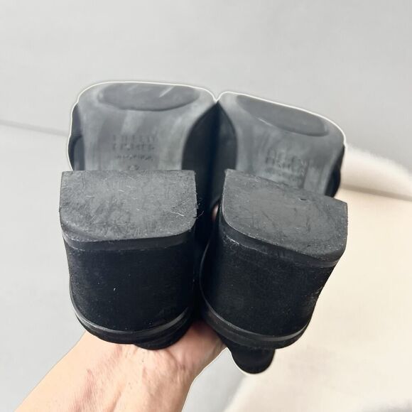 Eileen Fisher Comfort Casual Black Nubuck Women 8.5 Stretch Straps Peep Toe Heel - Picture 8 of 12